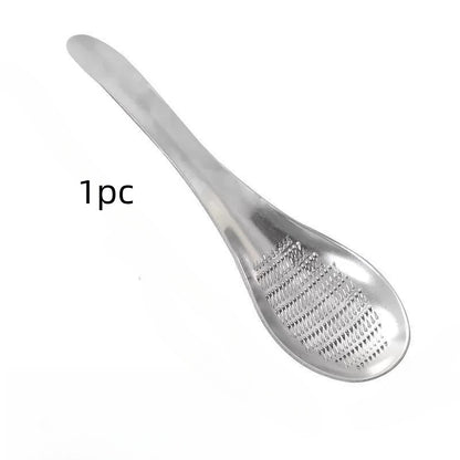 Ginger Grater Spoon, One-Piece Stainless Steel Manual Garlic Masher and Ginger Preparation Tool for Homemade Sauces, Dressings and Everyday Cooking