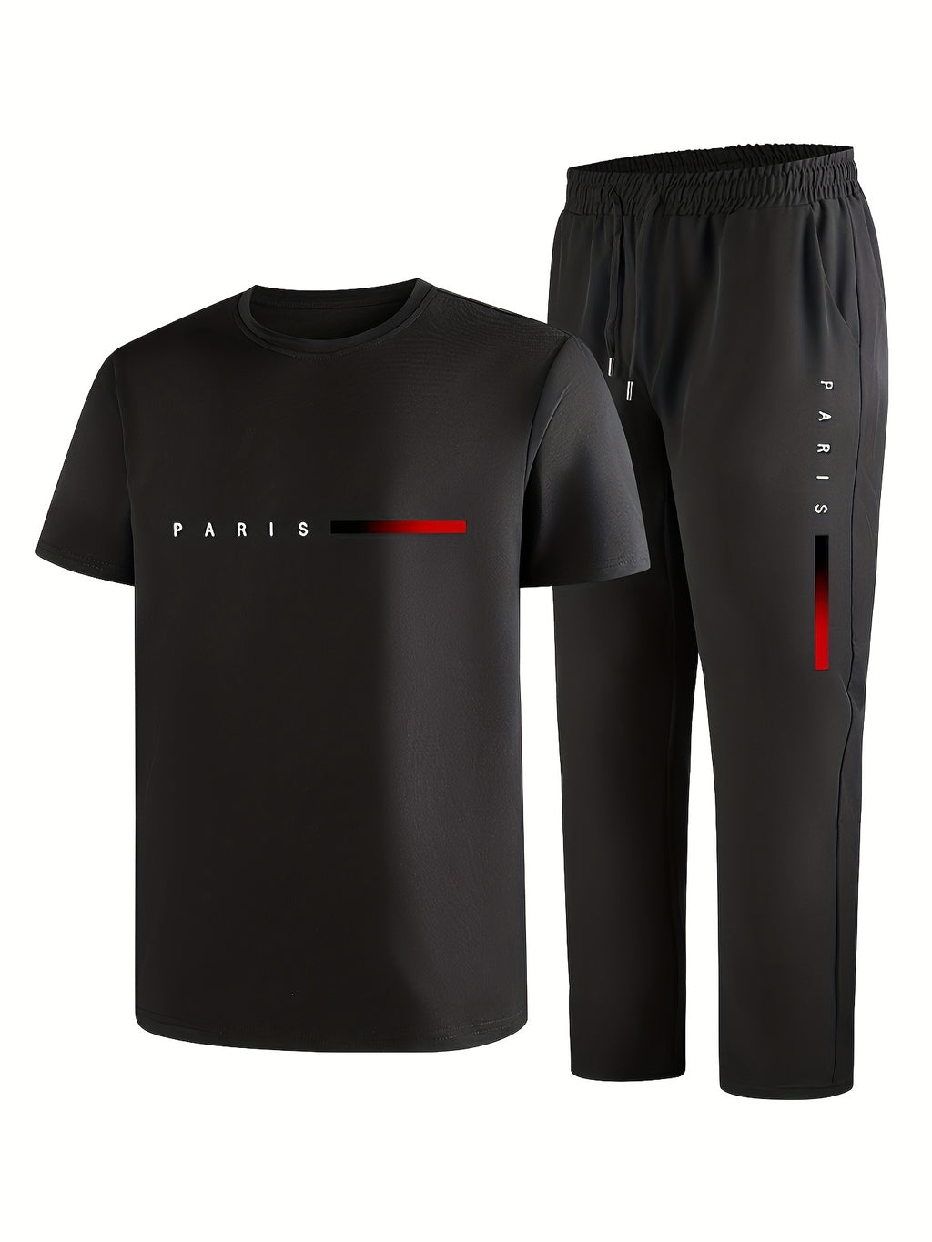 Men's Two-Piece Outfit with Printed Short Sleeve Crew Neck Top and Straight Pants, Seven Color Options and S to XXL Sizes for Casual Spring and Summer Style