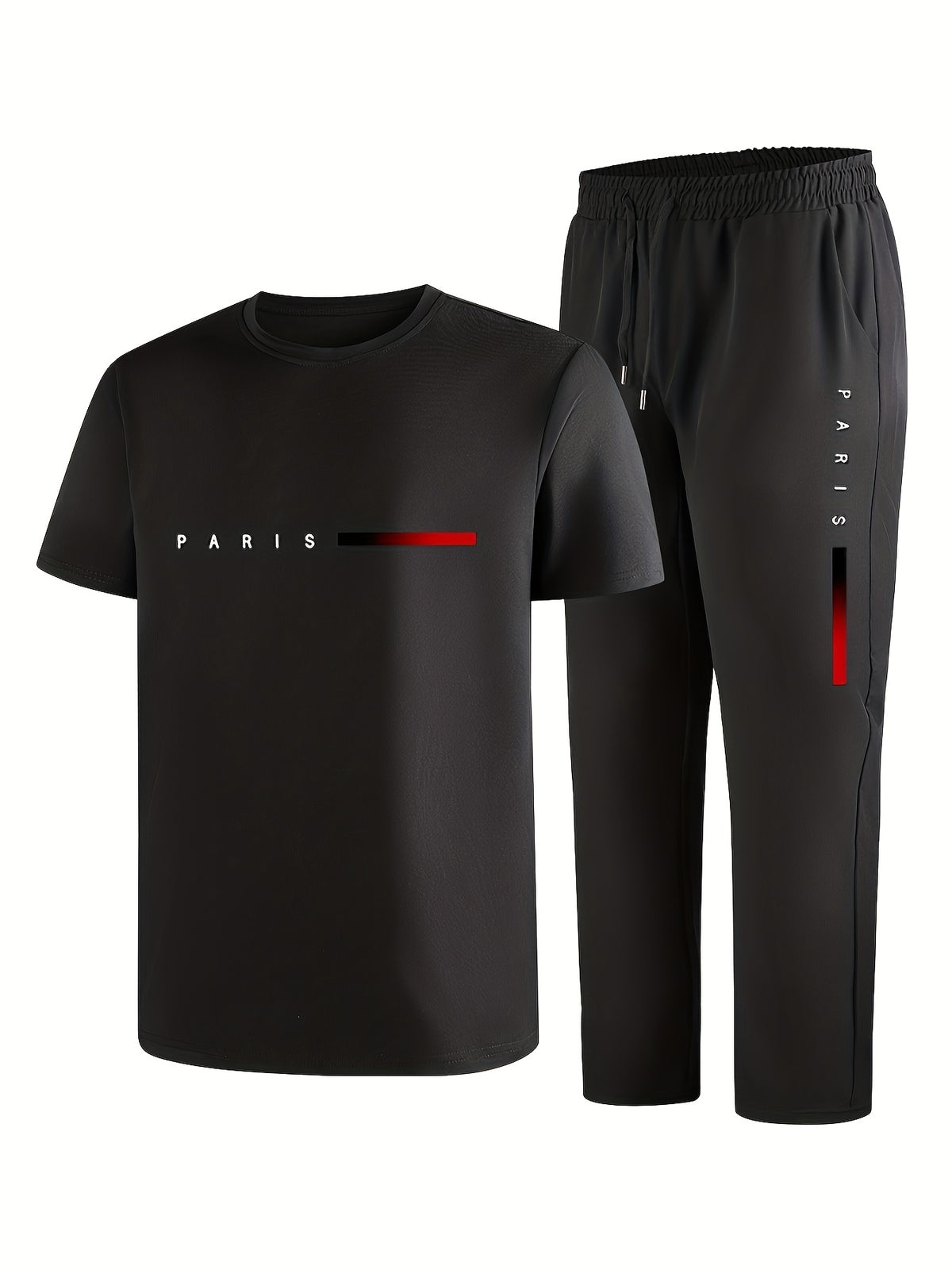 Men's Two-Piece Outfit with Printed Short Sleeve Crew Neck Top and Straight Pants, Seven Color Options and S to XXL Sizes for Casual Spring and Summer Style