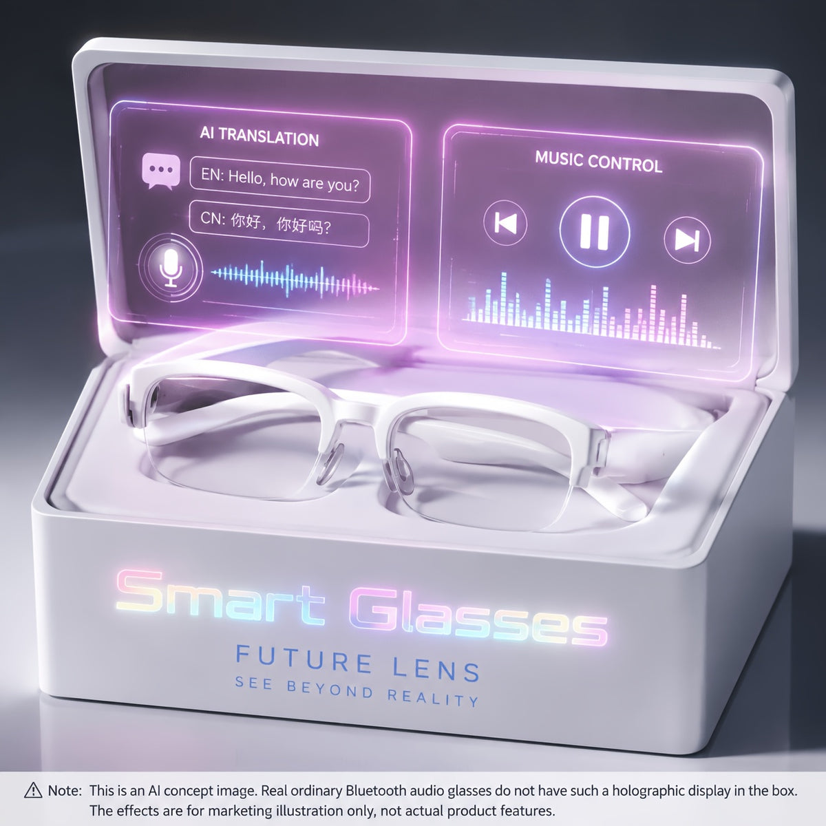 Half-Frame Smart Audio Glasses with Wireless Calling, Listed Translation Assistance and Blue, White, Black or Pink Options for Everyday Wear and Travel