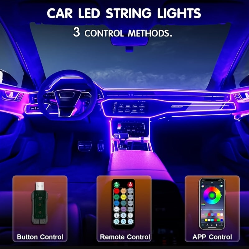Fiber-Optic Car Ambient Light Strips with RGB LED Color and Listed 5V USB Power, Music-Synchronized 1A1 Interior Decoration for Compatible Dashboard and Console Areas