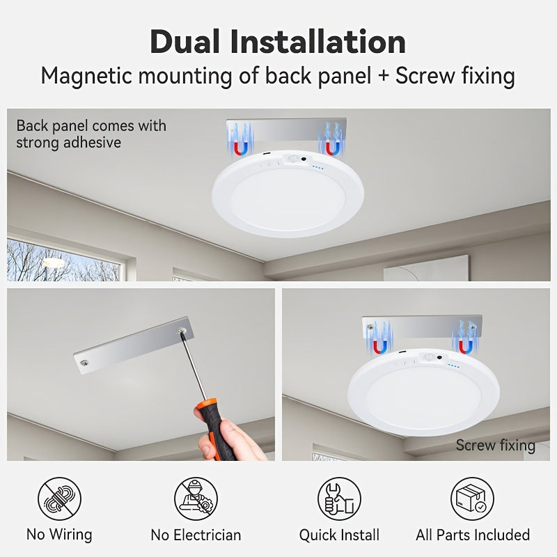 Rechargeable LED Ceiling Lights 2-Pack with Motion Sensor, Remote Control and Magnetic Design, Listed 5500mAh Battery and Three Lighting Modes for Home