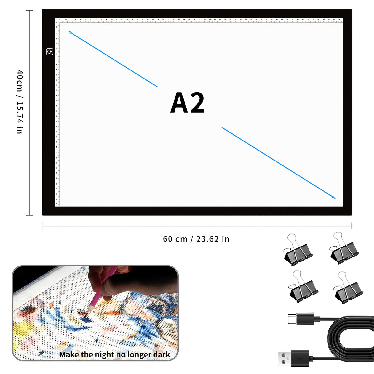 LED Tracing Light Pad with Adjustable Brightness, A2 and A3 Clip Set Options with Single or Double Light Bar References for Sketching and Diamond Painting