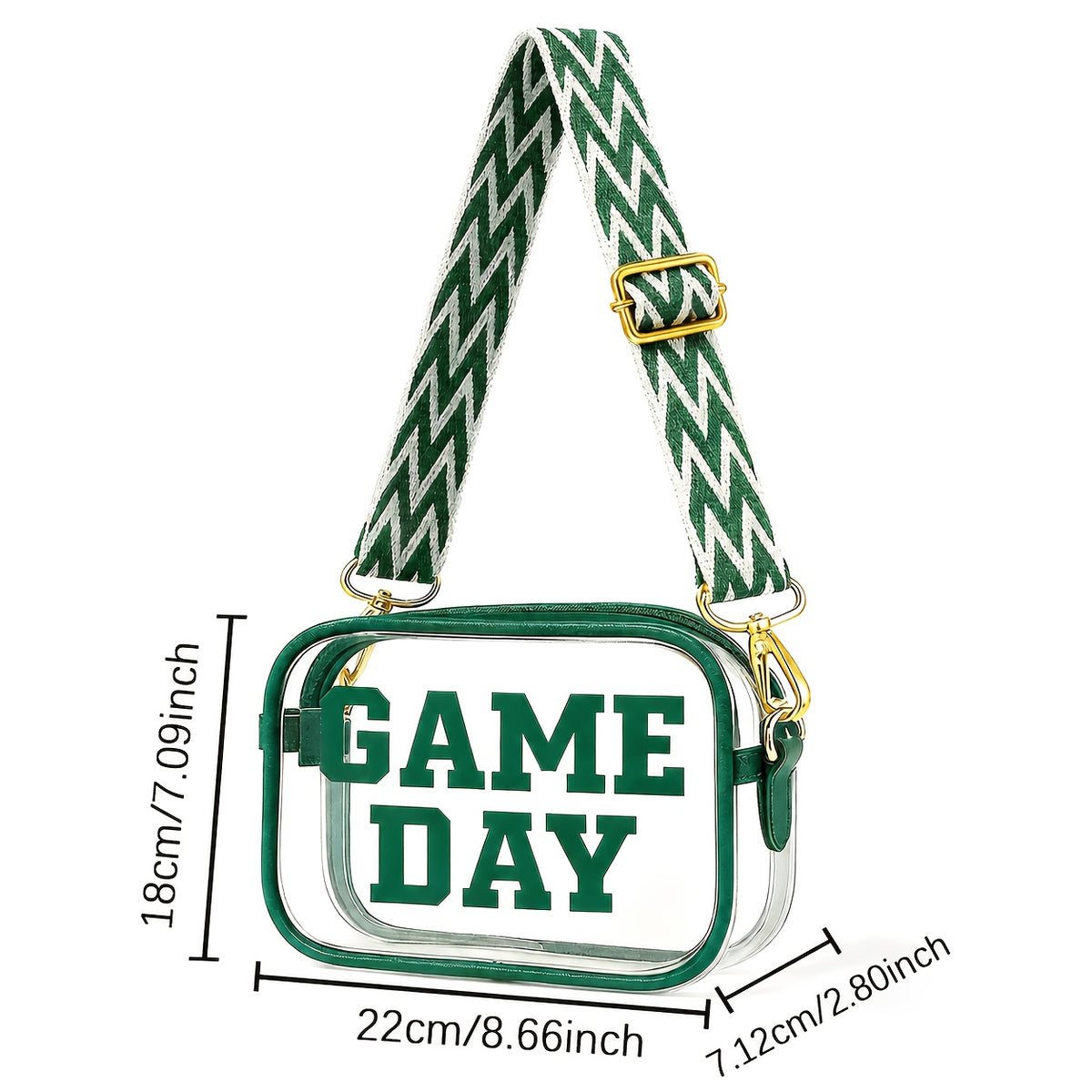 Game Day Clear Purse with Listed Letter Patches and Crossbody Carry Style, Green, Blue, Black, Red or Orange Options for Football Outfits and Concert Plans