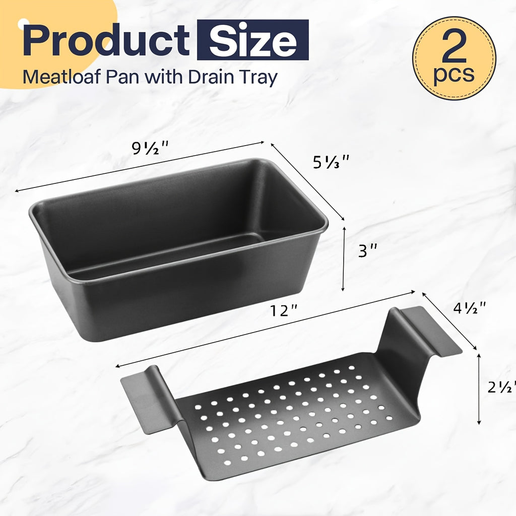 Meatloaf Pan with Drain Tray and Insert, Listed 9 by 5 Inch Nonstick Loaf Baking Design in a Two-Piece Option for Oven Meatloaf and Homemade Banana Bread