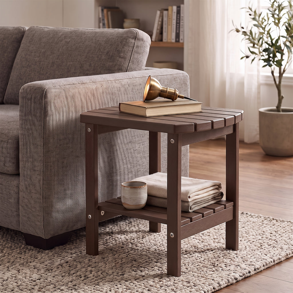 HDPE Adirondack Side Table with Rounded Corners and Two-Tier Storage, YXHDPE006 Patio End Table in Five Colors for Porch, Deck, Garden and Indoor Accent Use
