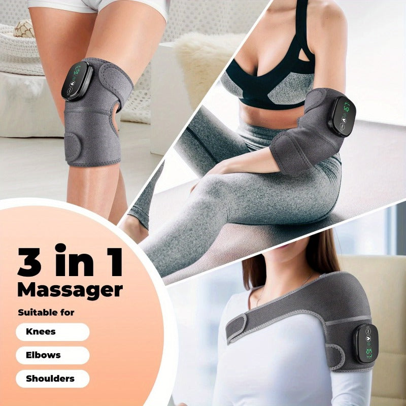 Heated Knee Massager in Gray with Vibration and Wireless Design, Single-Piece Heating Pad with Listed Knee, Shoulder and Elbow Uses for Adult Comfort Routines