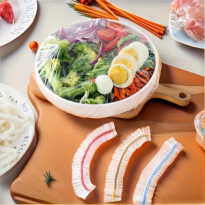 100-Piece Plastic Food Covers for Compatible Bowls, Plates, Fruits and Vegetables, Kitchen Covering Supplies for Everyday Meal Preparation, Picnics and Barbecues