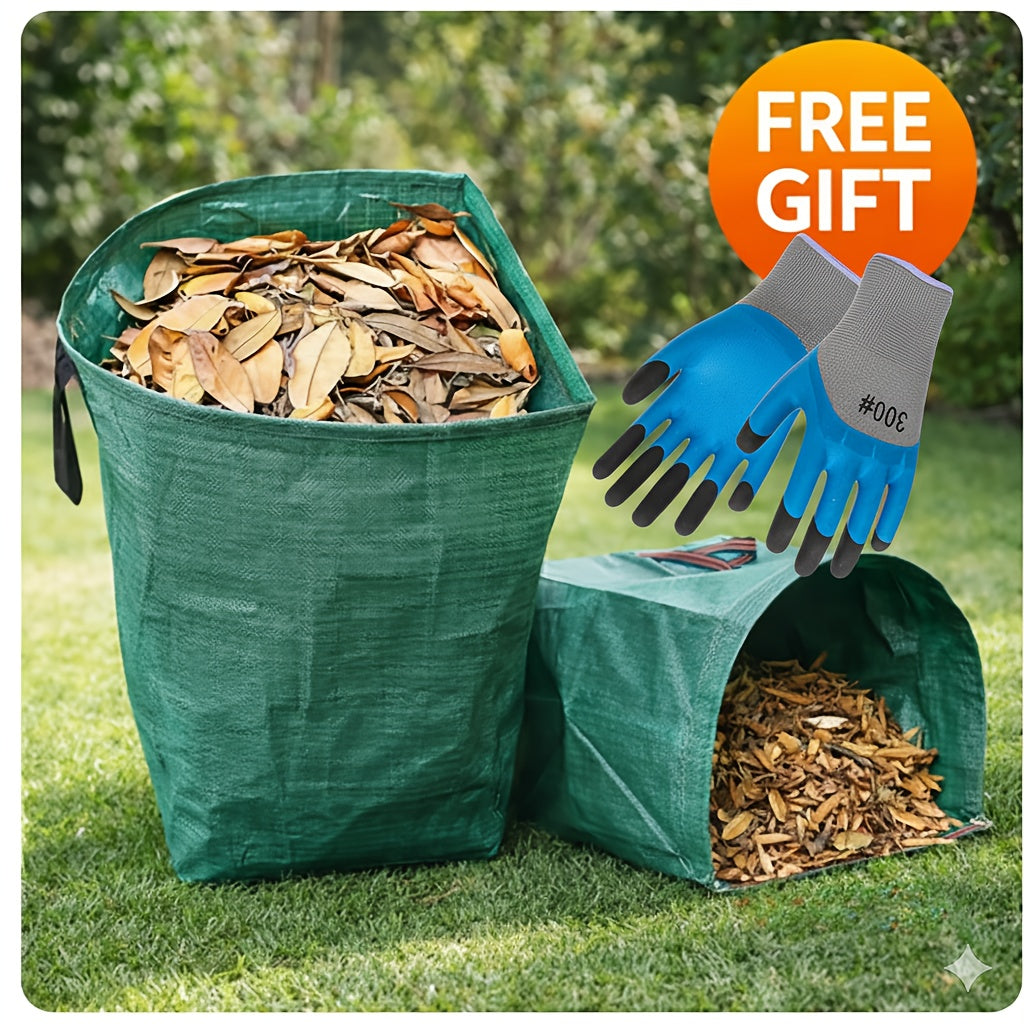 Reusable Yard Waste Bag with Listed 53-Gallon Capacity and Water Spray Gun, PP Woven Garden Leaf Collection Bag with Handles and Flexible Opening Hoop