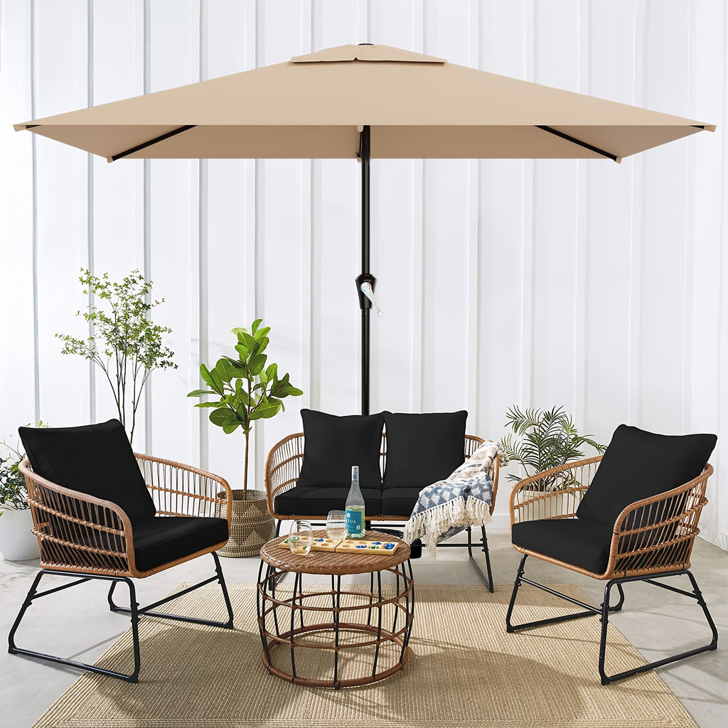 Rectangular Patio Umbrella with Listed 6.5 x 10 ft Canopy, Crank Operation and Six Ribs, Eight Color Options for Outdoor Dining Tables, Decks and Poolside Seating