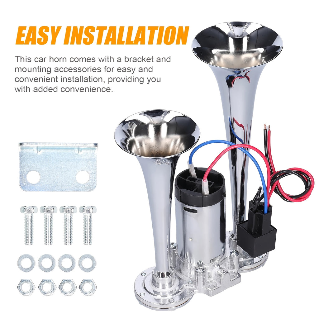 Double Tube Air Horn with Compressor and Mounting Bracket References, Listed Aluminum Alloy Vehicle Accessory in 24V Dual-Color or Silvery Options