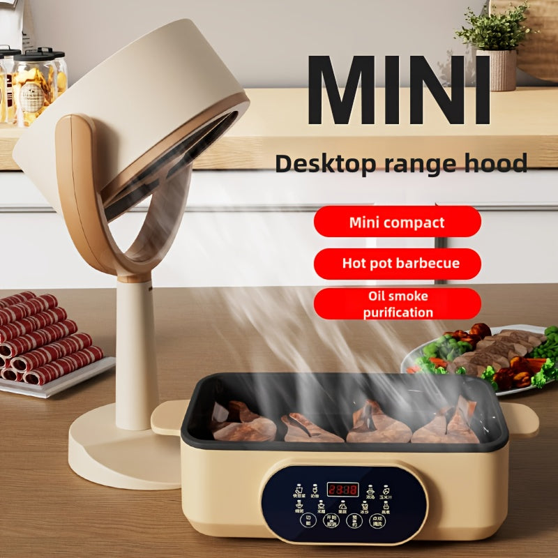 Portable USB Range Hood in Beige with Two Listed Filter Screens, Compact Desktop Exhaust Fan for Instruction-Approved Hotpot and Tabletop Cooking Setups