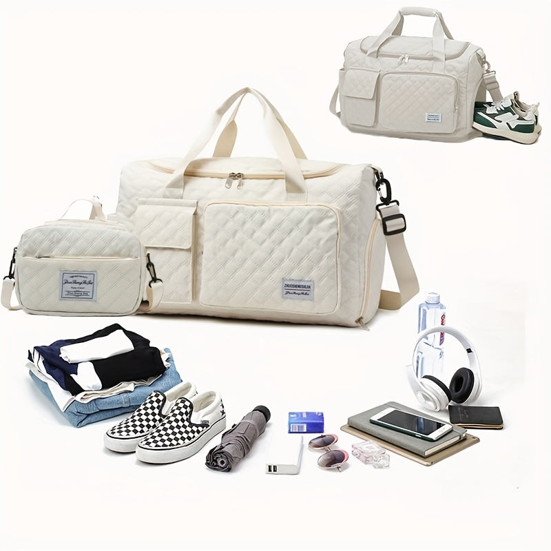 Women's Weekender Bag with Shoe Compartment and Expandable Toiletry Bag, Oxford Fabric Overnight Travel Duffel for Gym, Hospital Packing and Business Trips