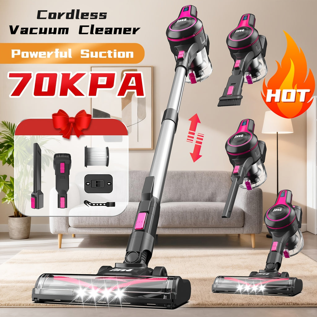 INSE Cordless Vacuum Cleaner, 6-in-1 Rechargeable Home Vacuum with Detachable Battery, LED Brush and 50.5oz Dust Cup for Hardwood, Carpet and Pet Hair
