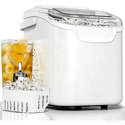 Selectable-Size Countertop Ice Maker with 26lb Daily Output Reference, Self-Cleaning Function, Interior Light, Basket and Scoop in White, Grey or Black-1