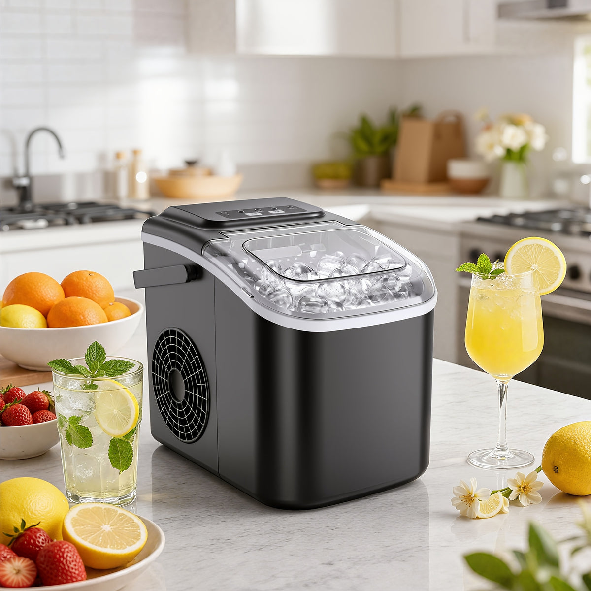 Portable Bullet Ice Machine, Self-Cleaning Ice Maker with Scoop and Basket, Black 26lb or Red and Silver 29lb Labeled Options for Kitchen Drinks and Gatherings