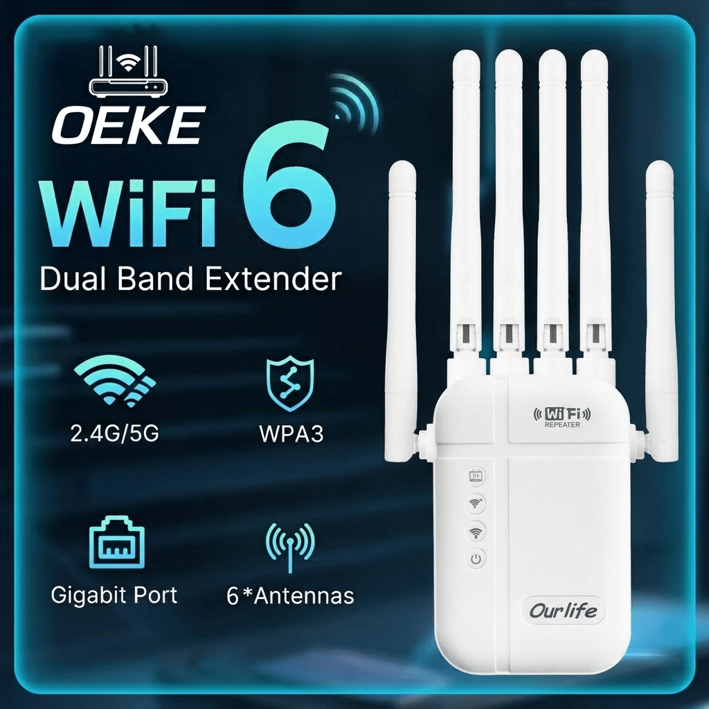 WiFi Signal Booster 0166 White Repeater with Listed Dual-Band 2.4GHz and 5GHz Support, Ethernet Port, One-Button Setup and Access Point Mode for Home Networks