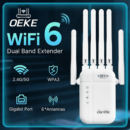WiFi Signal Booster 0166 White Repeater with Listed Dual-Band 2.4GHz and 5GHz Support, Ethernet Port, One-Button Setup and Access Point Mode for Home Networks