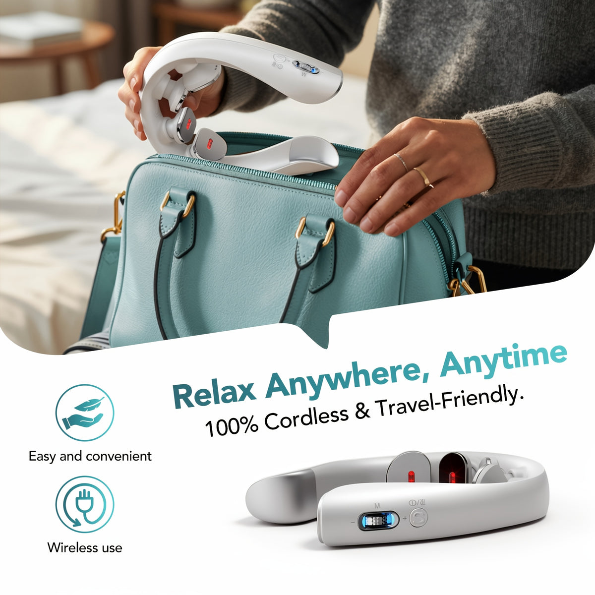Heated Cordless Neck Massager SKG K5-3 Pro in White, Portable Personal Massage Device with Listed Vibration for Home, Office and Travel Relaxation Routines