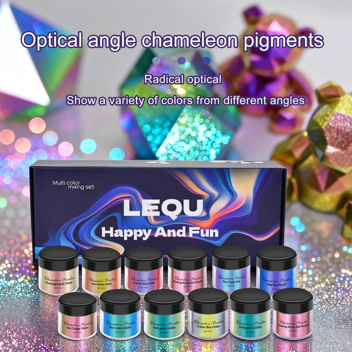 Chameleon Pigment Powder Set in 20 Mixed Colors, Color-Changing Craft Powder for Compatible Epoxy Resin Art, Decorative Jewelry, Coasters and Cup Projects