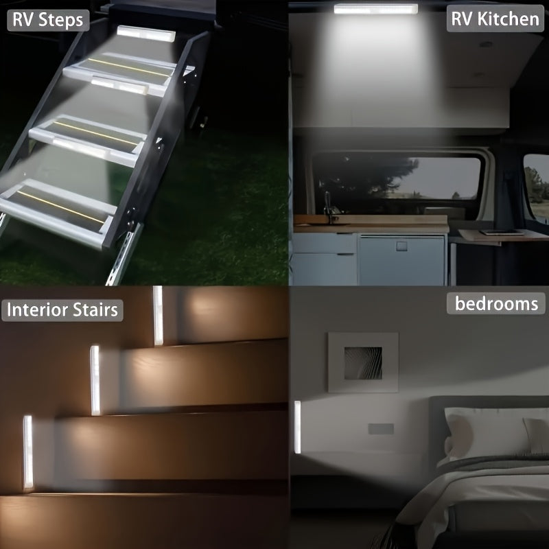 Rechargeable LED Motion Sensor Cabinet Lights, USB Wireless Under Cabinet Lighting, 3 Modes, Magnetic Stick-On Night Light Bar for Kitchen, Closet, Hallway, Stairs, Bedroom, 6/9/12-Pack, 3 Sizes