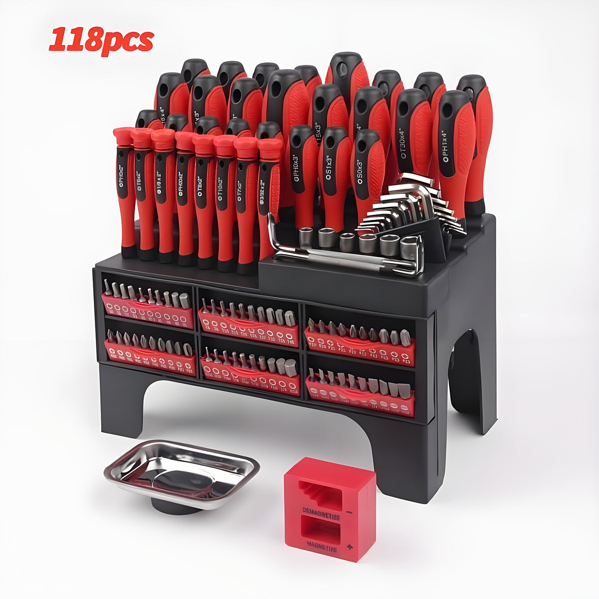Magnetic Screwdriver Set with 100, 118 or 126-Piece Option Labels, Precision Drivers, Bits and Plastic Storage Wording for Home DIY and Electronics Projects