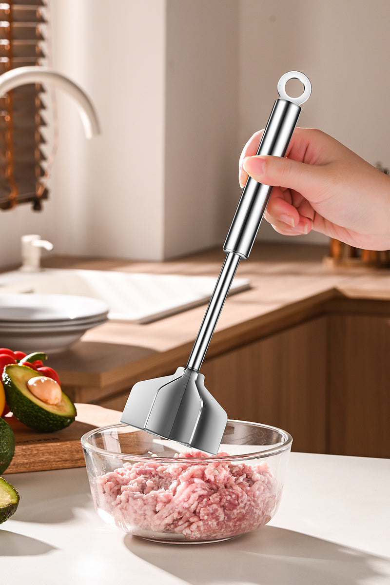 Six-Blade Stainless Steel Meat Chopper with Listed 304 Steel Construction, Single Manual Ground Beef Masher and Potato Mixing Tool for Home Meal Prep