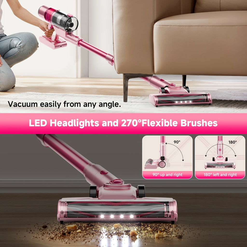 LED Display Cordless Vacuum Cleaner with Anti-Tangle Floor Brush and Detachable Rechargeable Battery for Carpet, Pet Hair, Tile and Hardwood Floors