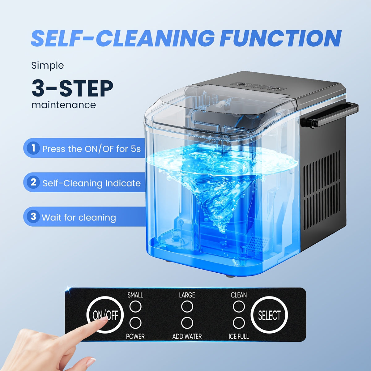 Compact Bullet Ice Maker, 9 Cubes in 6 Minutes and 26.5 lbs Daily Output, Self-Cleaning Ice Machine with Basket and Scoop for Home, Parties and RV Use