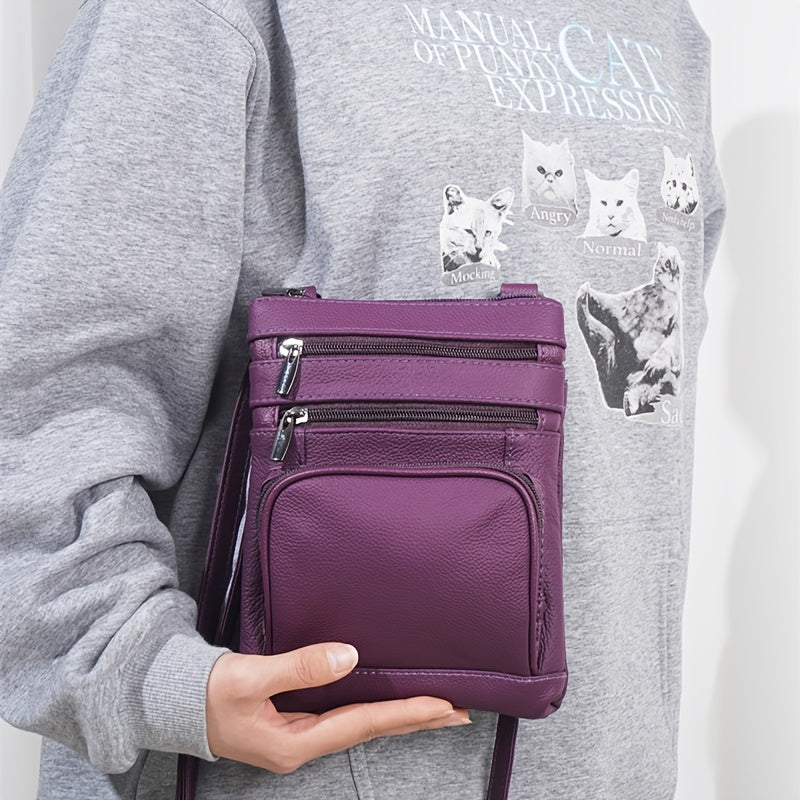 Cow Leather Crossbody Shoulder Bag with Soft Leather Description, Regular, Plus and X-Large Size Options in Ten Colors for Everyday Carry and Travel