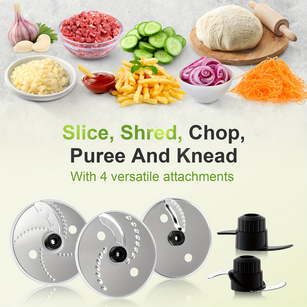 600W Food Processor with 12-Cup Bowl, Food Chute and Pusher, Listed Chopping, Slicing, Shredding, Puree and Dough Functions in Black or Silvery