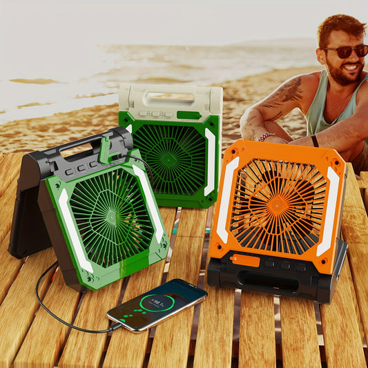 Six-Speed Camping Fan with Light and Digital Display, Listed 10000mAh Rechargeable Battery and 120° Oscillation for Tent Airflow in Orange, Black or Green