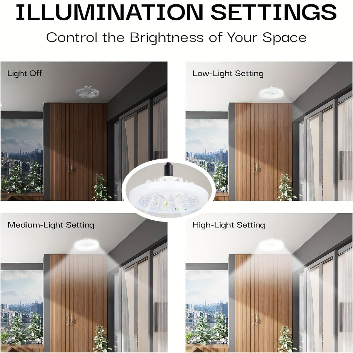 E26 Socket Ceiling Fan Light with Remote Brightness and Fan Speed Adjustment, LED Lighting and Air Circulation for Bedrooms and Living Rooms