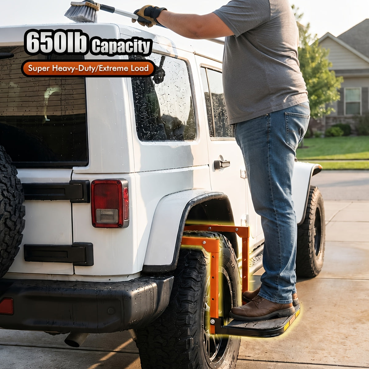 Foldable Tire Step for Compatible Truck and SUV Roof Rack Access, Adjustable Standing Platform with 300 lb, 650 lb or Upgraded Quick-Clip Option Labels