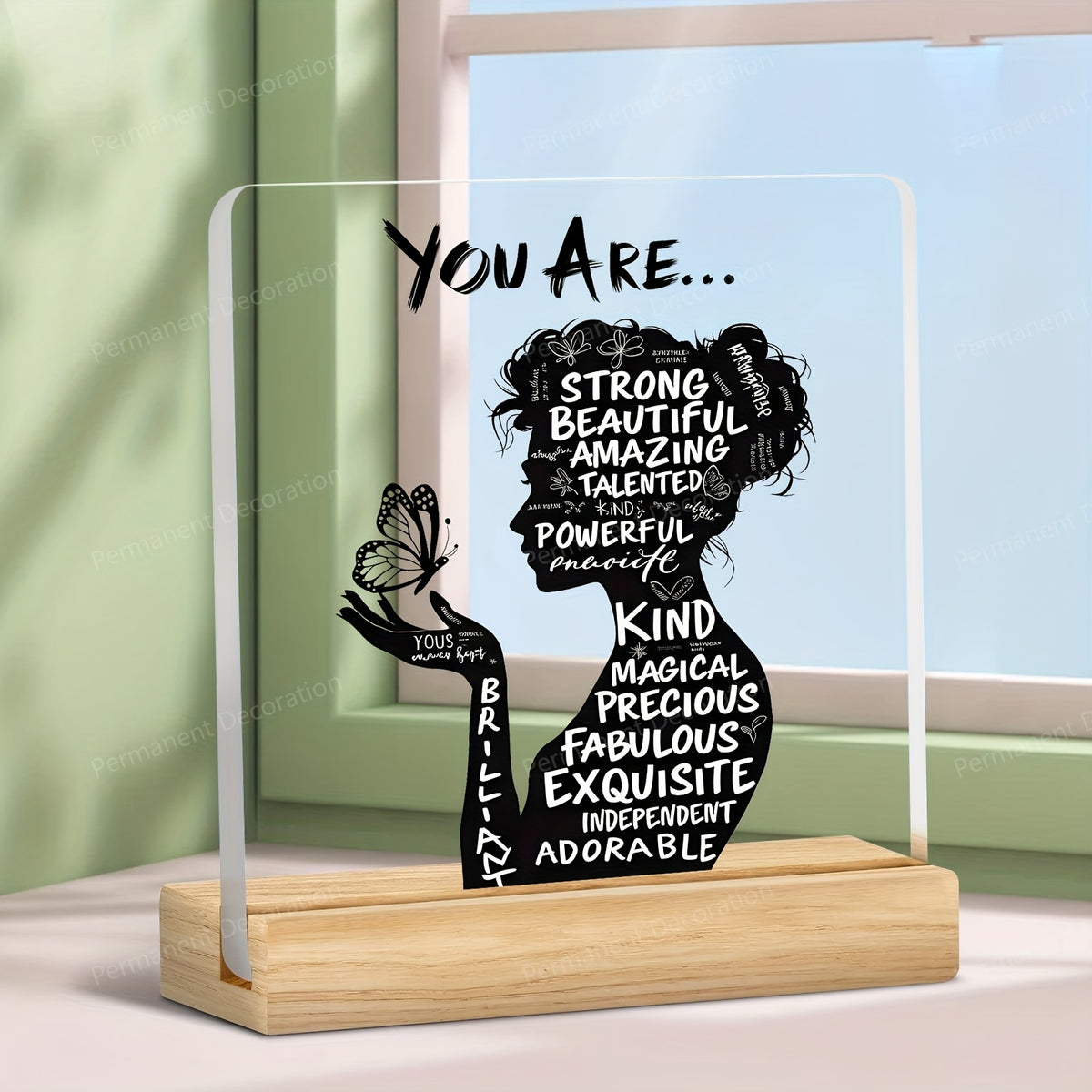 Positive Affirmation Desk Decor, 1-Piece Flat Acrylic Decoration with You Are Powerful, Beautiful, Amazing Message for Home Office and Encouragement Gifts