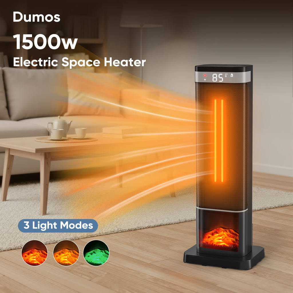 Tower Ceramic Space Heater with Listed 1500W Power, Remote Control, Thermostat, Four Modes and 12-Hour Timer in Round or Square Styles for Supplemental Indoor Warmth