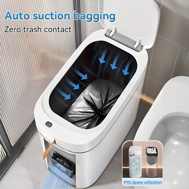 Motion Sensor Trash Can with Automatic Bag-Fitting Reference, White Plastic Bin in One, Two or Three-Piece Packs with Selected Garbage Bag Quantities