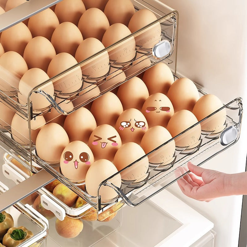 Egg Storage Container for Refrigerator, 40/60 Slot Double-Layer Stackable Egg Holder with Drawers, Dustproof Space-Saving Fridge Organizer Tray for Home Kitchen