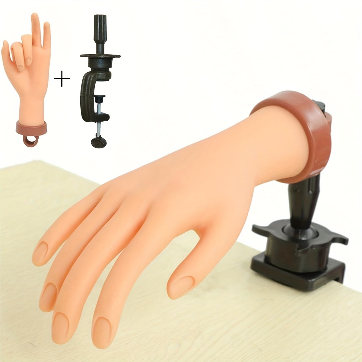 Silicone Nail Practice Hand with Small Desktop Stand, Manicure Training Model for Beginner Nail Art Painting and Filing Practice at Home or in Class