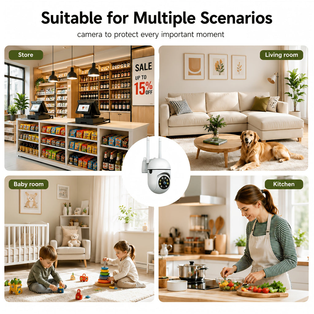 Plug-In Indoor Monitoring Camera Kits with Two-Pack 5MP WiFi or Four-Pack 4G Plus WiFi Labels, Listed Motion Detection, Two-Way Audio and Color Night Vision