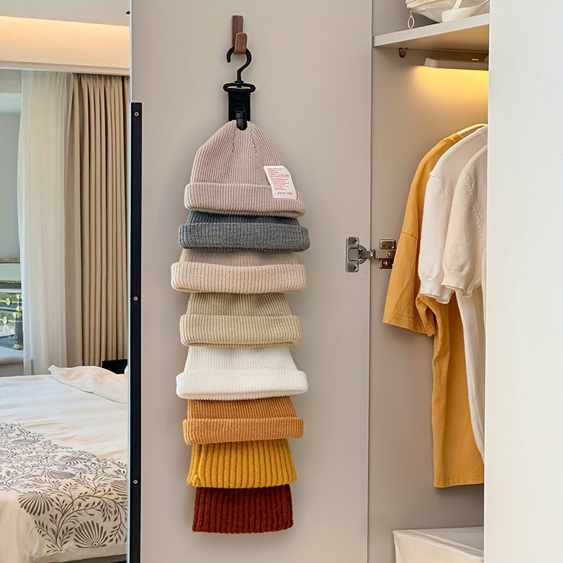 Hanging Hat Organizer with Eight Clips for Baseball Caps, One-Piece Black or Grey Wardrobe Storage Tool for Home Closets and Everyday Cap Collections