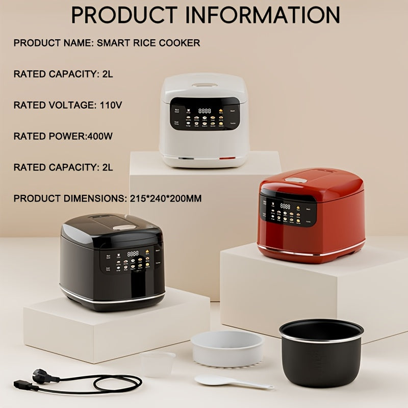 Multifunctional Rice Cooker with Listed 67 Oz Capacity and Ten-in-One Cooking Wording, White, Red or Black Options for Rice, Soup, Oatmeal and Small-Kitchen Meal Planning