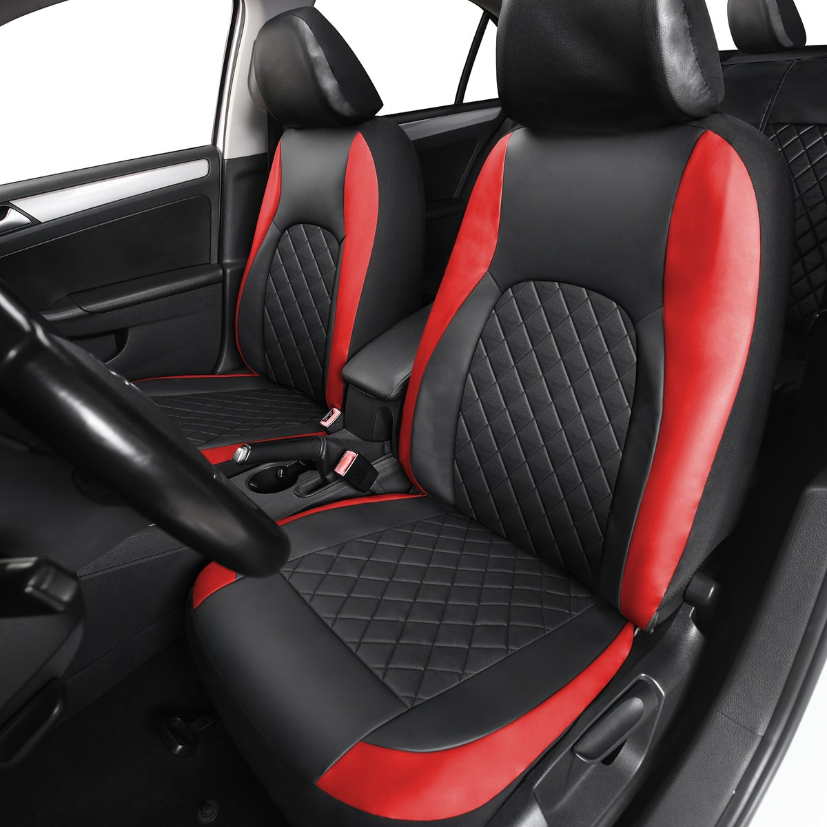 Faux Leather Car Seat Covers Full Set for Five Seats, Front Seat and Rear Bench Coverage with Split-Seat Compatibility and Multiple Color Options