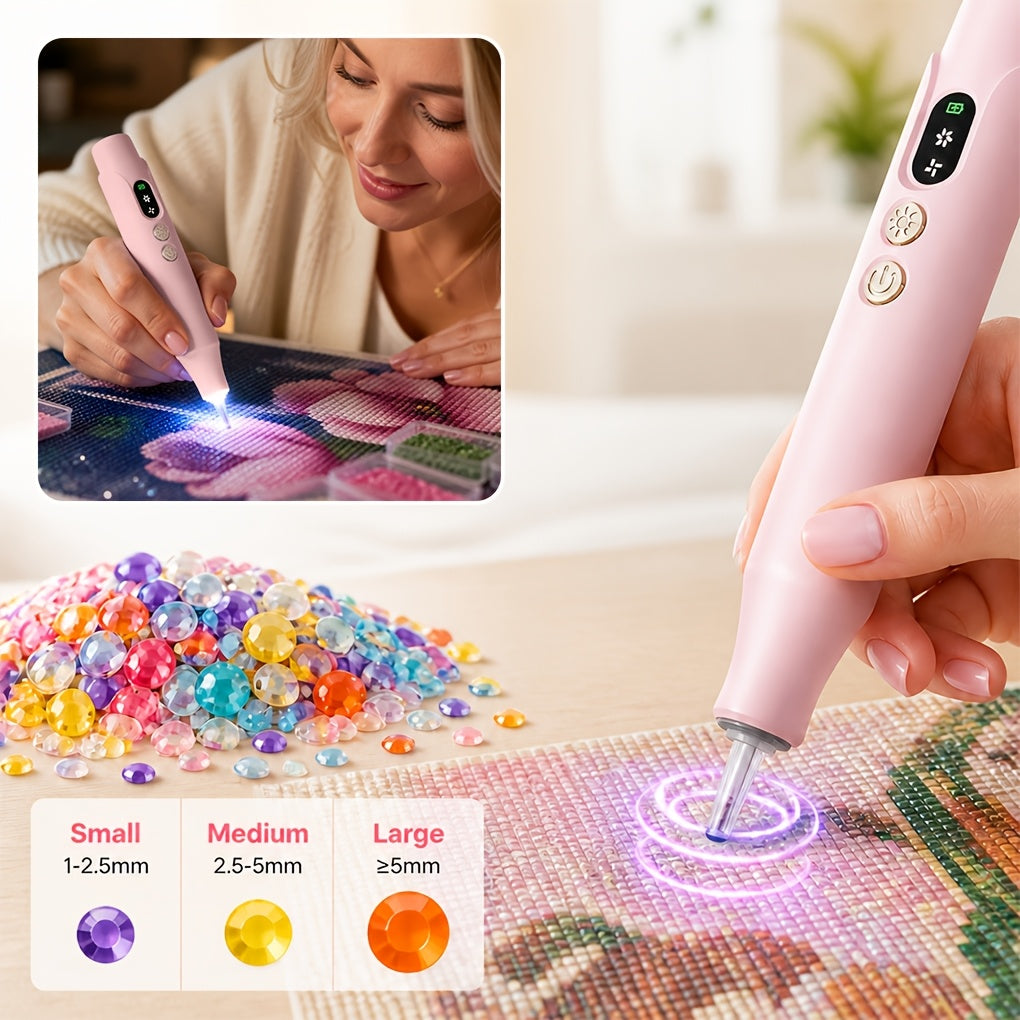 Electric Diamond Painting Pen with Rechargeable Cordless Operation and Listed Wax-Free Adjustable Suction, ED15, ED15 Pink and One-Piece Options for DIY Diamond Art