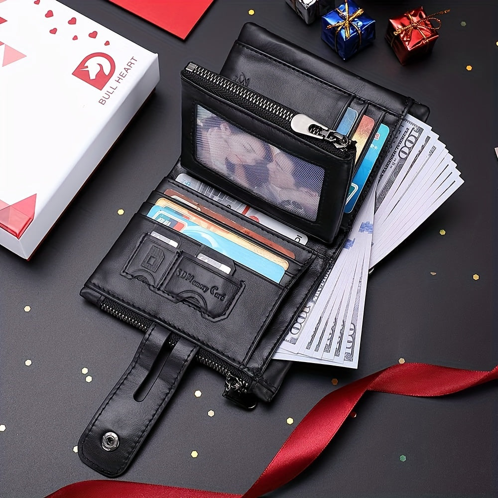 Mens Chain Wallet in Black with Short Wallet Format, Listed Card Clip and Double Zipper Change Storage for Everyday Card Organization and Gift Shopping