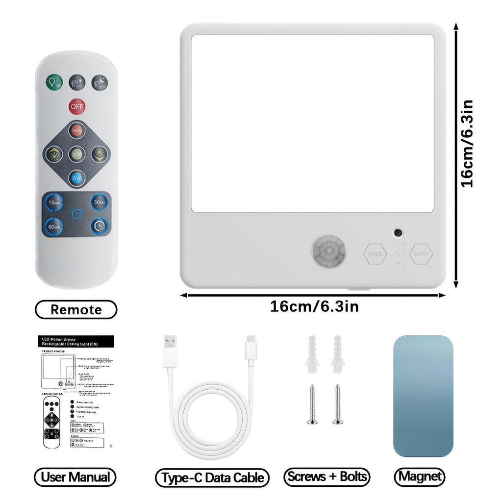 Remote-Controlled Rechargeable Ceiling Light with Listed Magnetic Mounting and Human Body Detection, One LED Lamp for Approved Indoor Hallway and Closet Locations