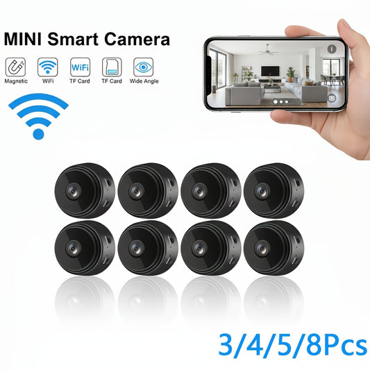 App-Controlled Mini Surveillance Camera Set, WiFi Cameras with Listed Motion Detection and Night Vision in 5- or 8-Piece Monitoring Packages