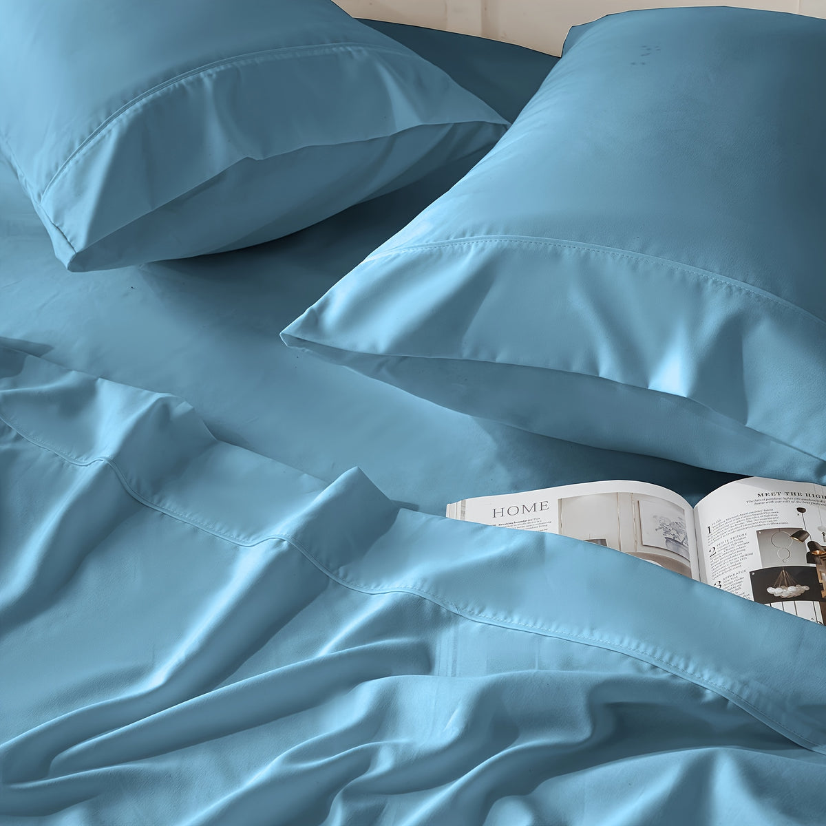 Flat and Fitted Sheet Set with Two Pillowcases, Four-Piece Bedding with Listed Extra Deep Pockets and Six Size Labels Including Twin XL for Home Bedrooms