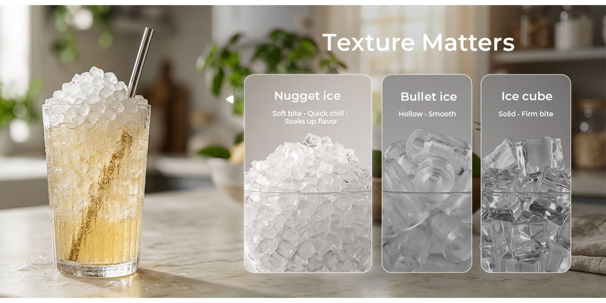 Chewable Pellet Ice Maker by Qunler, Self-Cleaning Countertop Nugget Ice Machine with 35LBS, 44LBS or 35LBS Mini Options for Coffee and Home Bar Drinks