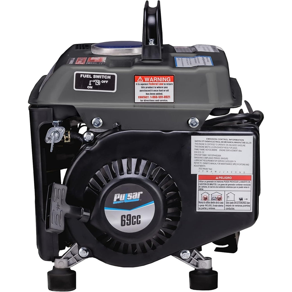 Gas-Powered Portable Generator by Pulsar with Carrying Handle, Listed 1200 Peak and 900 Running Watts, Recoil Start and 120V Outlets for Outdoor Power